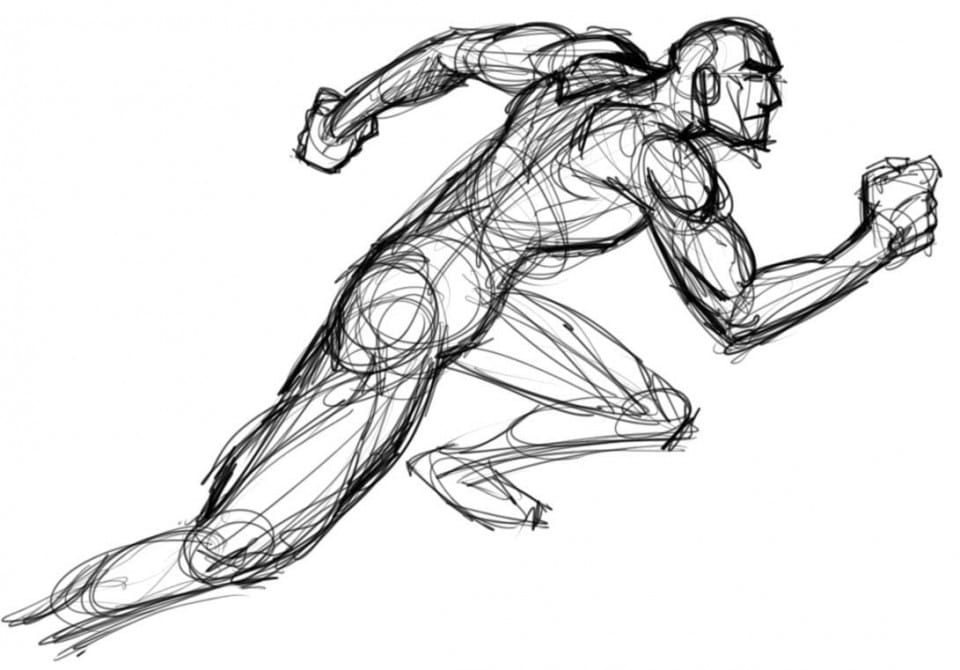 Loose sketch of a running man in profile
