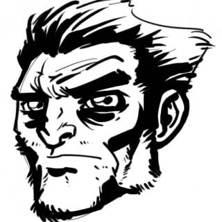 Black and white ink drawing of Wolverine's Face