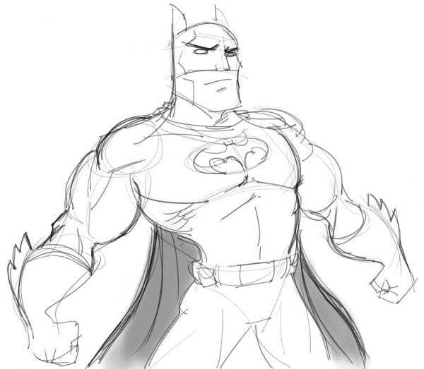 Terrible speed sketch of batman standing with his arms out