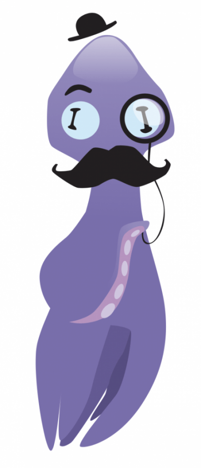 Octopus with small bowler hat, monocle, and mustache